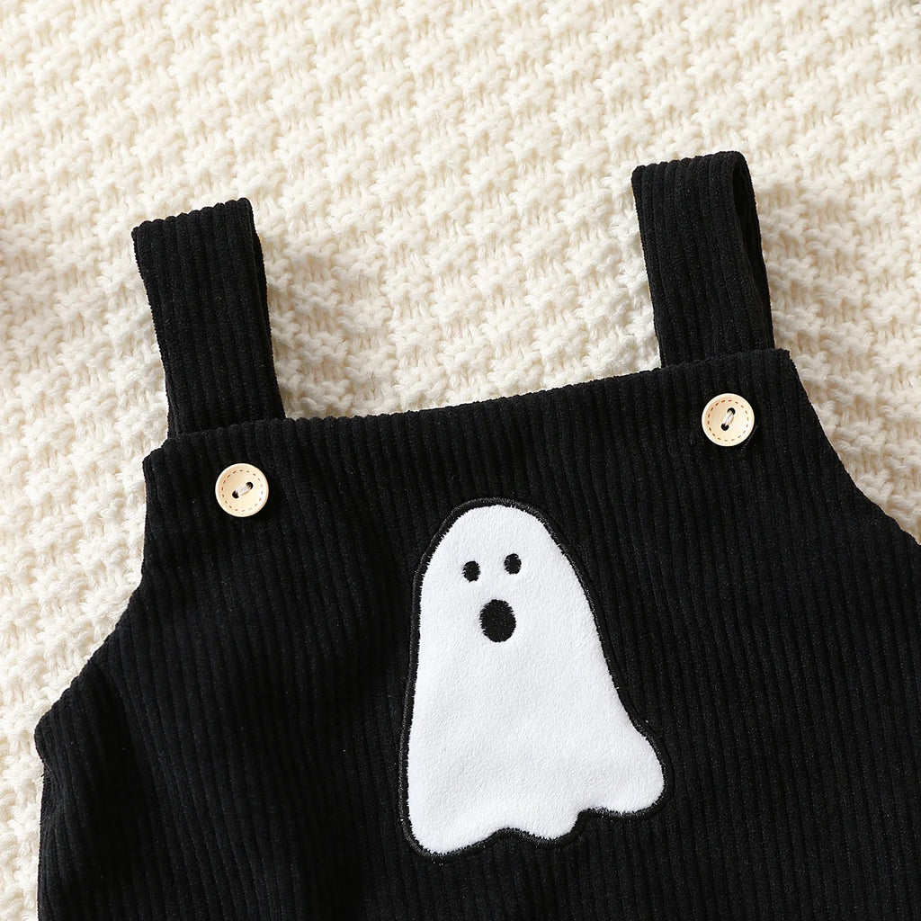 Salopette bébé fille velours noir brodée fantôme, Halloween – vue 3