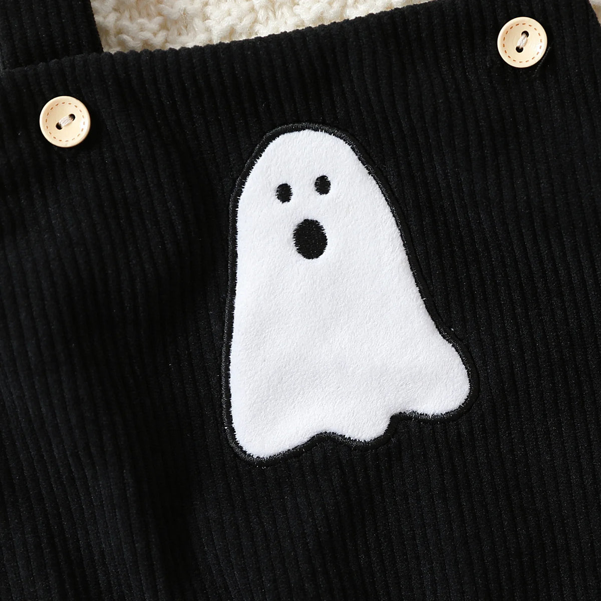 Salopette bébé fille velours noir brodée fantôme, Halloween – vue 5
