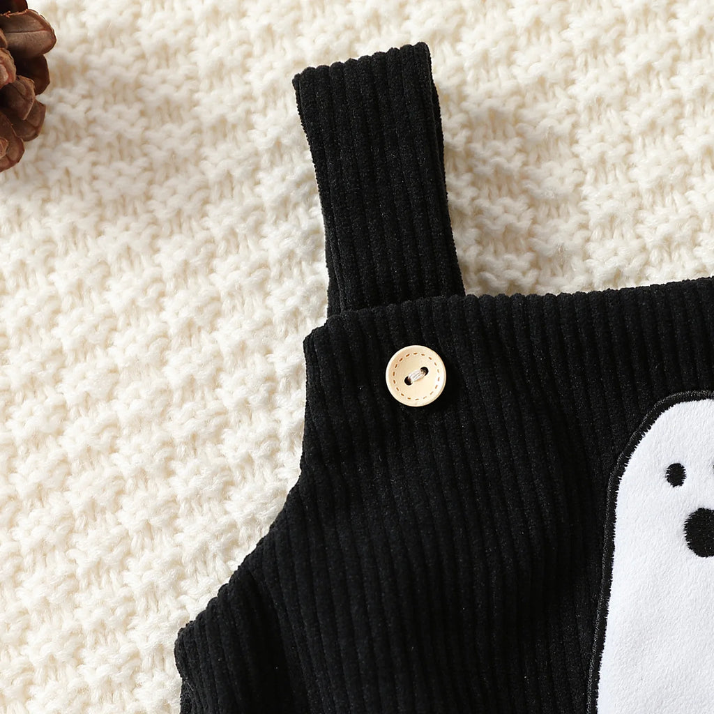 Salopette bébé fille velours noir brodée fantôme, Halloween – vue 4