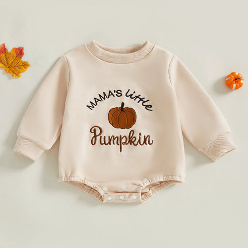 Combinaison bébé sweat brodée citrouille, tenue d'automne – vue 2