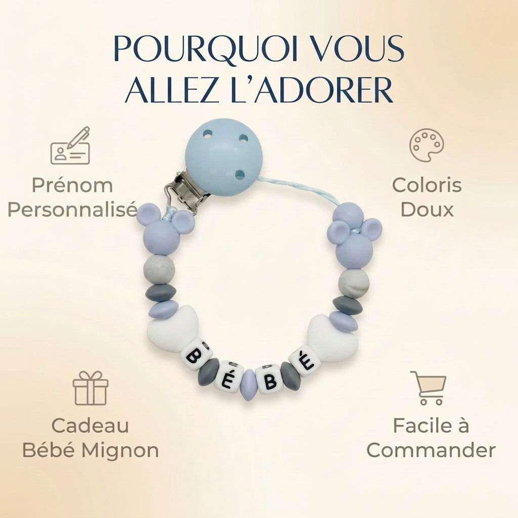 Attache-Tétine Personnalisée au Prénom de Bébé