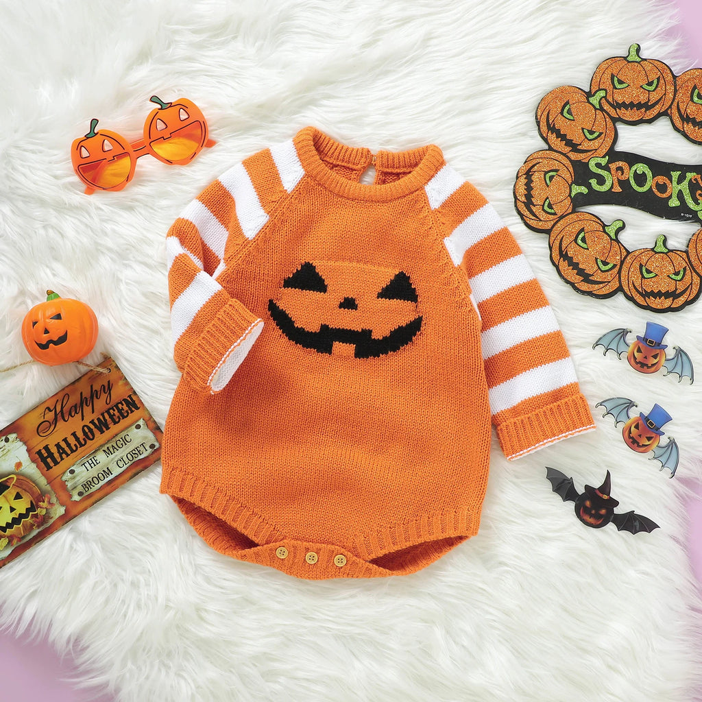 Body bébé tricot citrouille brodée, tenue d'automne – vue 1