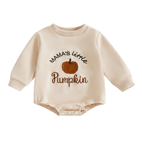 Combinaison bébé sweat brodée citrouille, tenue d'automne – vue 1