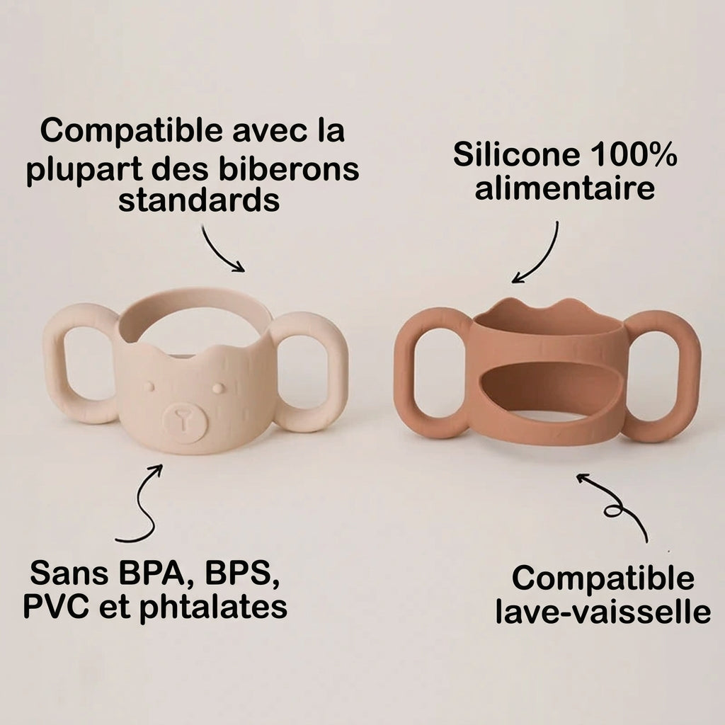 Poignée Biberon en Silicone – Bébé Boit en Autonomie