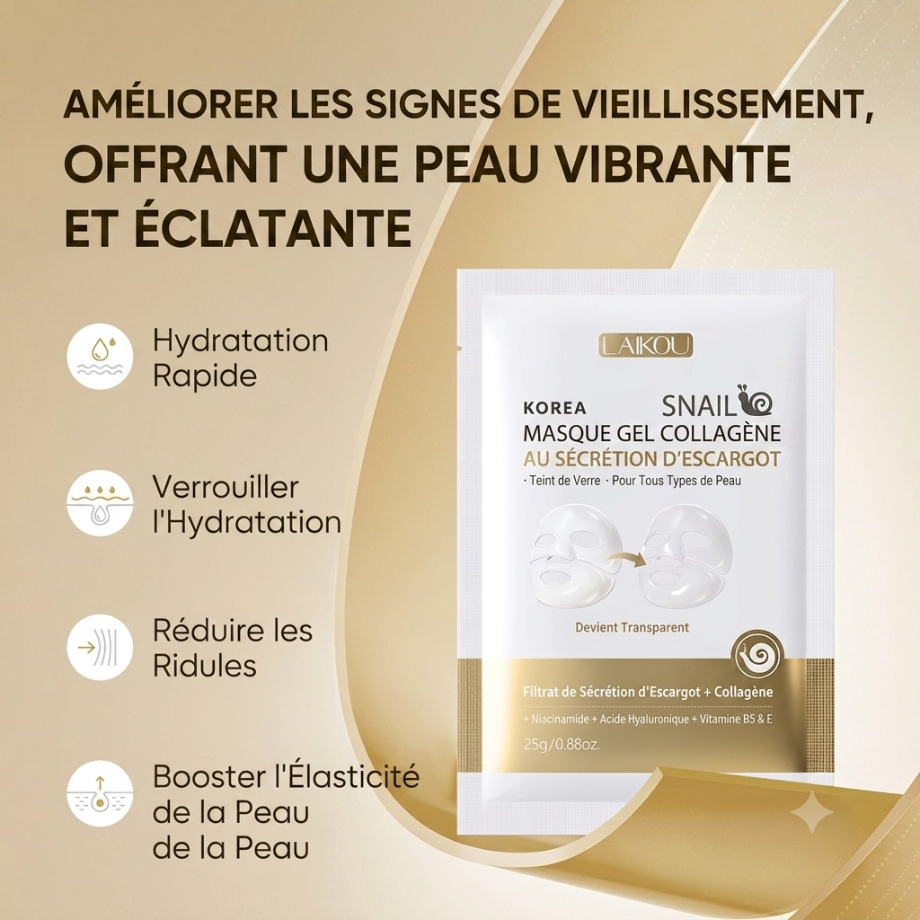 Masque tissu LUÉA imbibé d'essence d'escargot et de collagène pour rituel K-beauty